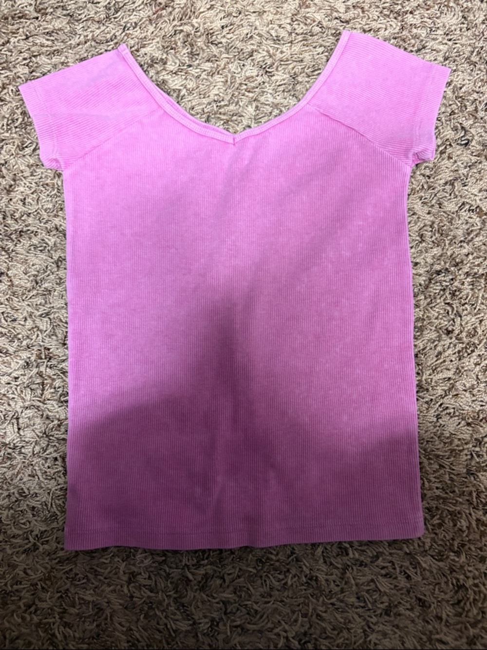 American Eagle Outfitters Pink Ribbed V-Neck T-shirt